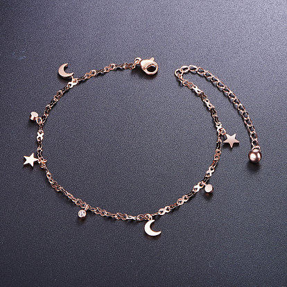 SHEGRACE Stunning Titanium Steel Anklet, with Moon and Star, 200mm