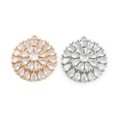 Латунные подвески, плоские круглые прелести, со стеклом