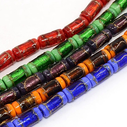 Handmade Gold Sand Lampwork Column Beads Strands, 16x8mm, Hole: 1mm, about 20pcs/strand, 13.77 inch