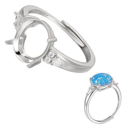 Регулируемый 925 овальный компонент кольца из стерлингового серебра с микропаве из кубических цирконий, настройки зубчатого кольца, с полировкой из замши