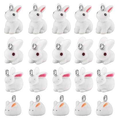 20ppc 4 стильные подвески из флокированной смолы, с платиновыми железными петлями, очарование кролика