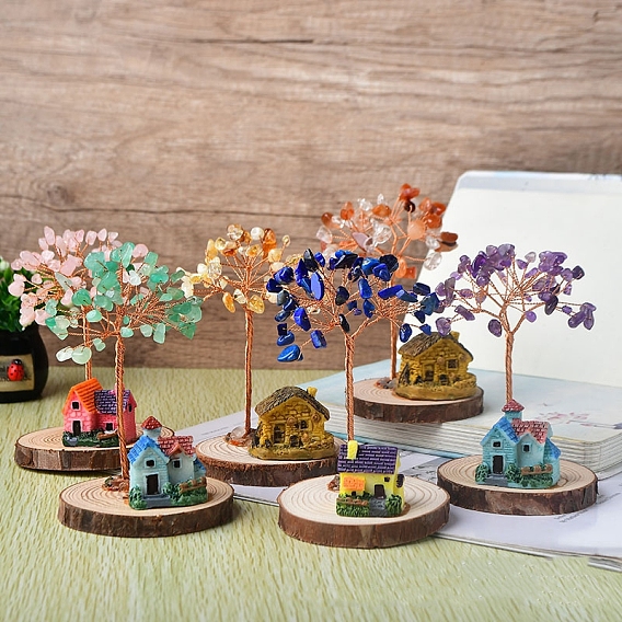 Украшения из натурального драгоценного камня дерево жизни, с домом из смолы, деревянные подвалы с медной проволокой фэн-шуй энергетический камень подарок для женщин мужчин медитация