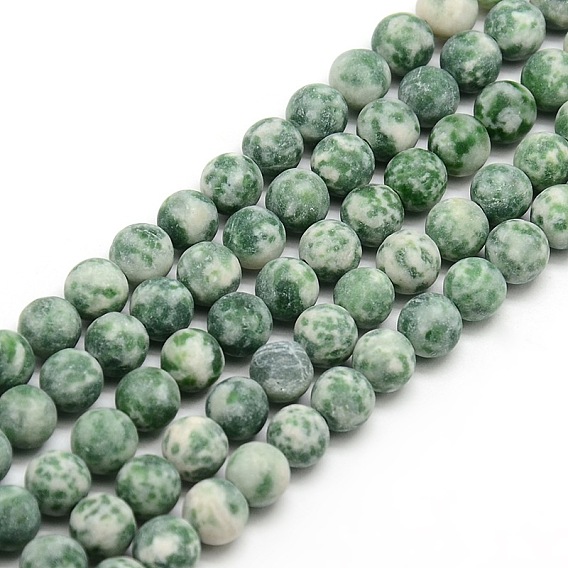 Frosted Natural Green Spot Jasper Round Bead Strands