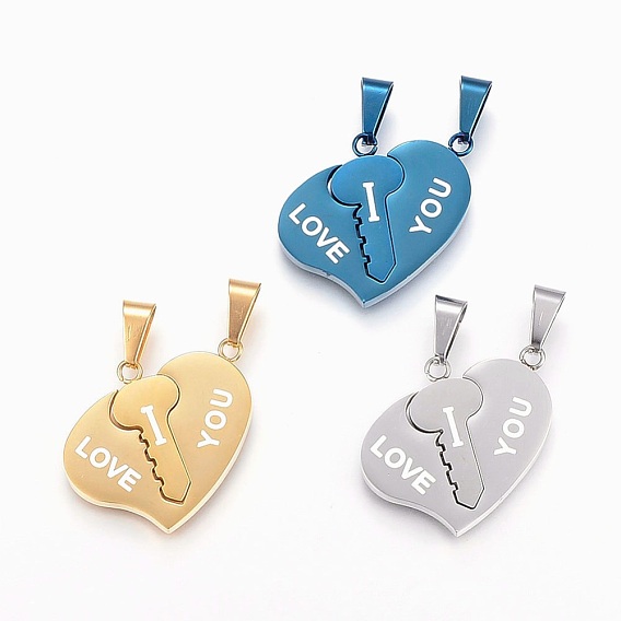 304 стали сплит подвески из нержавеющей, с эмалью, сердце с словом я тебя люблю, на день Святого Валентина