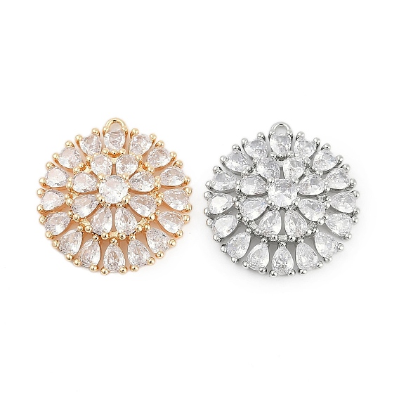 Латунные подвески, плоские круглые прелести, со стеклом