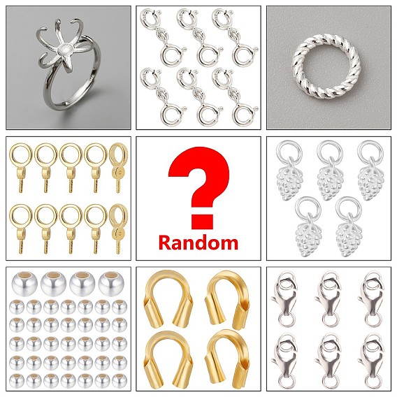Lucky Bag, including Random Styles 925 Sterling Silver Pendant Bails, Beads, Clasps, Ring Settings, Linking Rings