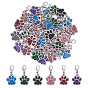 48Pcs 6 Styles Alloy Enamel Pendant Decoratons, Glitter Powder Paw Print, with Alloy Lobster Claw Clasps
