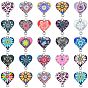 42Pcs 21 Styles Alloy Enamel Connector Charms, Heart-Shaped Links with Flower Pattern, Platinum