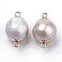 Plated Natural Baroque Pearl Keshi Pearl Links/Connectors, with Iron Findings, Round