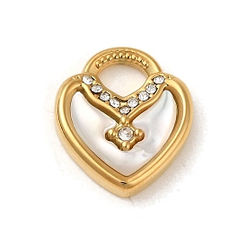 Revestimiento iónico (ip) 304 colgantes de acero inoxidable, con diamantes de imitación y concha, encanto del corazón