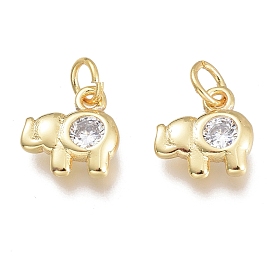 Brass Micro Pave Clear Cubic Zirconia Charms, with Jump Ring, Elephant