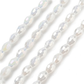 Electroplate Glass Beads Strands, Imitation Jade Beads, Faceted, AB Color Plated, Oval