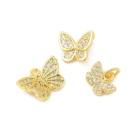 Butterfly Rack Plating Brass Micro Pave Cubic Zirconia Pendants Charms, Lead Free & Cadmium Free