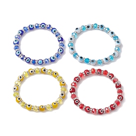 4Pcs 4 Colors Evil Eye Handmade Lampwork & Electroplated Glass Stretch Bracelet Sets, Stackable Bracelets for Women Men