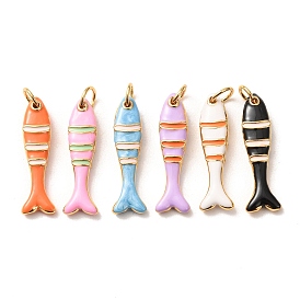 Brass with Enamel Pendants, Fish Charms, Rack Plating, Long-Lasting Plated, Lead Free & Cadmium Free, Real 18K Gold Plated