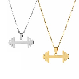 Stainless Steel Dumbbell Pendant Necklace for Couples, Trendy Titanium Jewelry