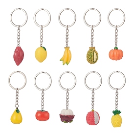 Fruit & Vegatable Resin Pendant Keychain, with Iron Split Key Rings