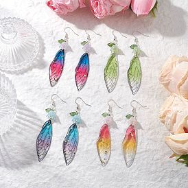 4 пары латунных сережек-крыльев, с акрилом и смолой, платина