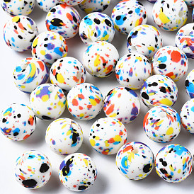 Food Grade Eco-Friendly Silicone Beads, Printed, Round with Spot