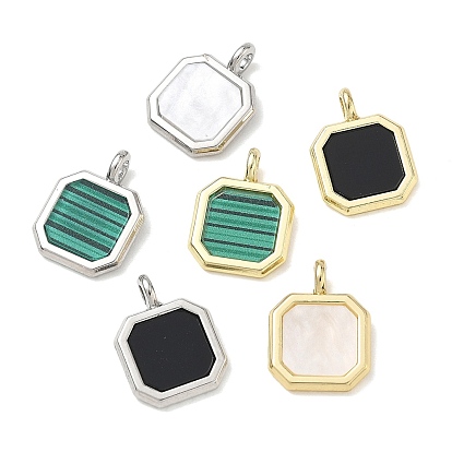 Alloy Acrylic Pendants, Octagon Charms, Rack Plating, Cadmium Free & Nickel Free & Lead Free, Platinum/Golden