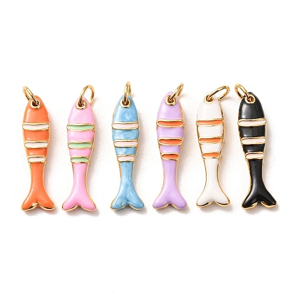 Brass with Enamel Pendants, Fish Charms, Rack Plating, Long-Lasting Plated, Lead Free & Cadmium Free, Real 18K Gold Plated