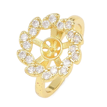 Регулируемые латунные манжетные кольца с микропаве из кубического циркония для полусверленных бусин, формы цветка, долговечный, стойки покрытие, без кадмия и без свинца