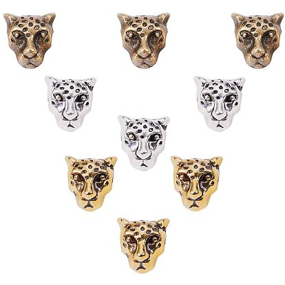 Сплавочные овальные бусины тибетского стиля , леопард головы, без свинца и без никеля 