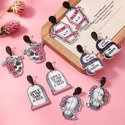 Креативные акриловые серьги-гвоздики с мультяшным принтом, модный хэллоуин