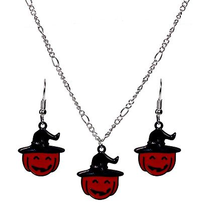 Magical Halloween Hat Pumpkin Ghost Earrings Necklace Set for Women