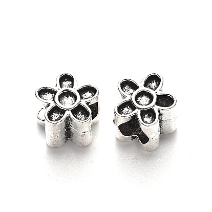 Тибетский стиль сплава настройки эмали европейский шарик, бусины с большим отверстием, без свинца, цветок