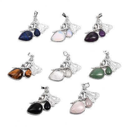Pendentifs en pierres fines, avec les supports de laiton plaqué platine, elfe et larme