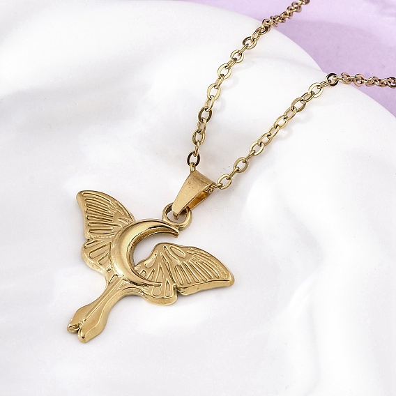 Лунный мотылек 304 ожерелья с подвесками из нержавеющей стали, ионное покрытие (ip)