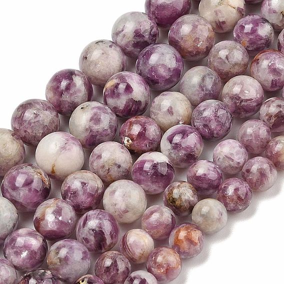Натуральный лепидолит / пурпурный слюдяный камень бисер пряди, круглые