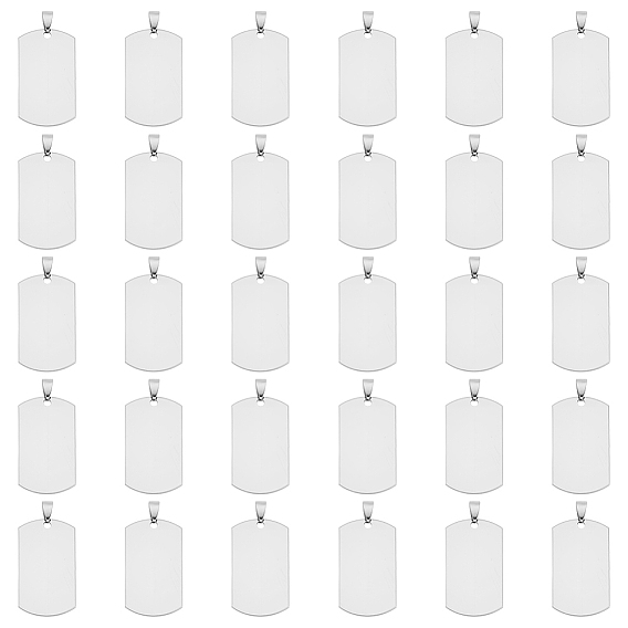 30 шт. 201 нержавеющая сталь скругленный прямоугольник штамповка пустые бирки подвески, для колье мужские ювелирные изделия, с кнопкой на поруки