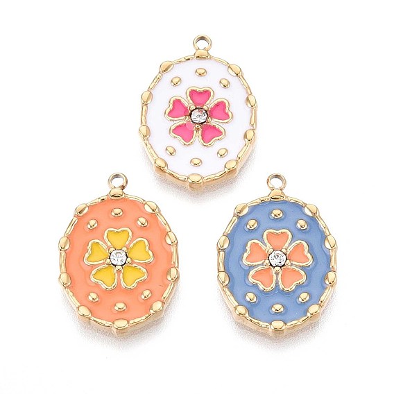 304 из нержавеющей стали горный хрусталь подвески, с эмалью, овальный и цветок, реальный 18 k позолоченный