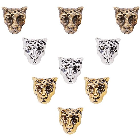 Сплавочные овальные бусины тибетского стиля , леопард головы, без свинца и без никеля 