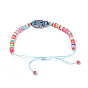 Adjustable Nylon Thread Braided Bead Bracelets, with Sugar Skull Alloy Enamel Links, Glass Beads, Polymer Clay Heishi Beads and Brass Rhinestone Beads