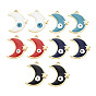 Rack Plating Alloy Enamel Pendants, Cadmium Free & Nickel Free & Lead Free, Moon with Eye, Light Gold