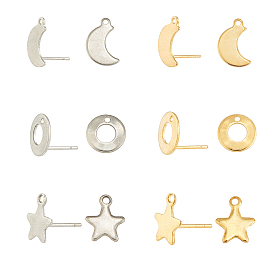 Unicraftale 304 Stainless Steel Stud Earring Findings, with Stainless Steel Ear Nuts, Moon, Rings and Stars