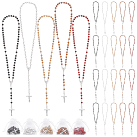 40шт. 5 цвета 7мм круглые деревянные четки, подвеска в виде креста Девы Марии и Иисуса из сплава, платина, с 40шт. подарочными мешочками из органзы с завязками