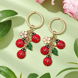 Alloy Enamel Keychain, with Iron Split Key Rings, Ladybug