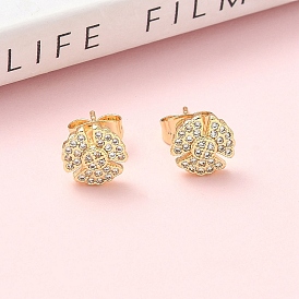 Серьги-гвоздики из латуни с микро-паве и прозрачным фианитом, стойки покрытие, без кадмия и без свинца