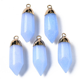 Natural White Jade Pointed Pendants, with Light Gold Brass Loop, Dyed, Bullet