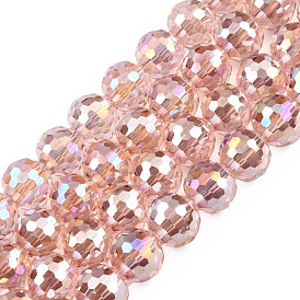 Electroplate Transparent Glass Beads Strands, AB Color, Faceted, Round