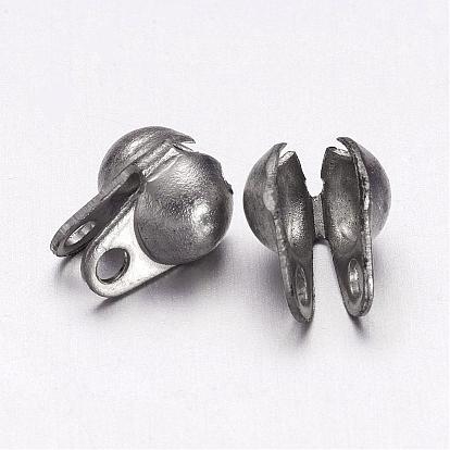 304 Stainless Steel Bead Tips, Calotte Ends, Clamshell Knot Cover, 6x4x3.5mm, Hole: 1mm, Inner Diameter: 3mm