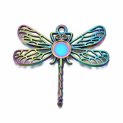 Rainbow Color Alloy Pendant Cabochon Settings, Cadmium Free & Nickel Free & Lead Free, Dragonfly