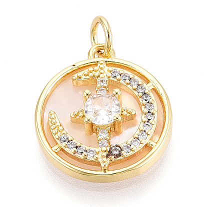 Латунные микропаве прозрачные подвески с фианитом, без кадмия и без свинца, с оболочкой, плоские круглые со звездой, с целью перехода в кольце