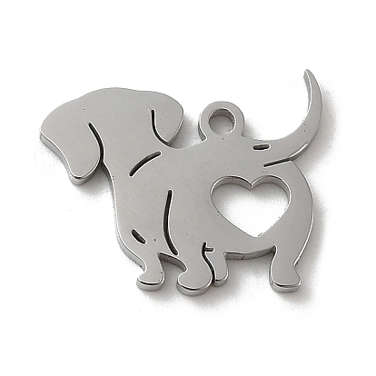 304 Stainless Steel Pendants, Laser Cut, Dog with Heart Charm