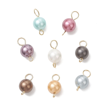Окрашенные круглые жемчужные подвески-коннекторы из ракушек, с 304 петлями из нержавеющей стали, разноцветные