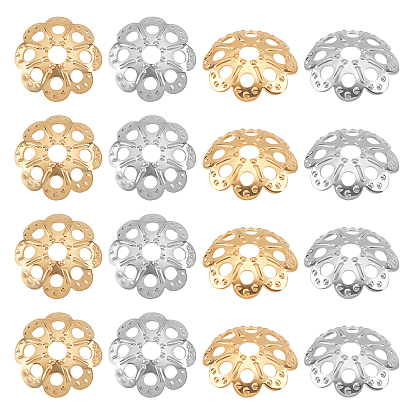40Pcs 2 Colors 304 Stainless Steel Bead Caps, Flower, Multi-Petal